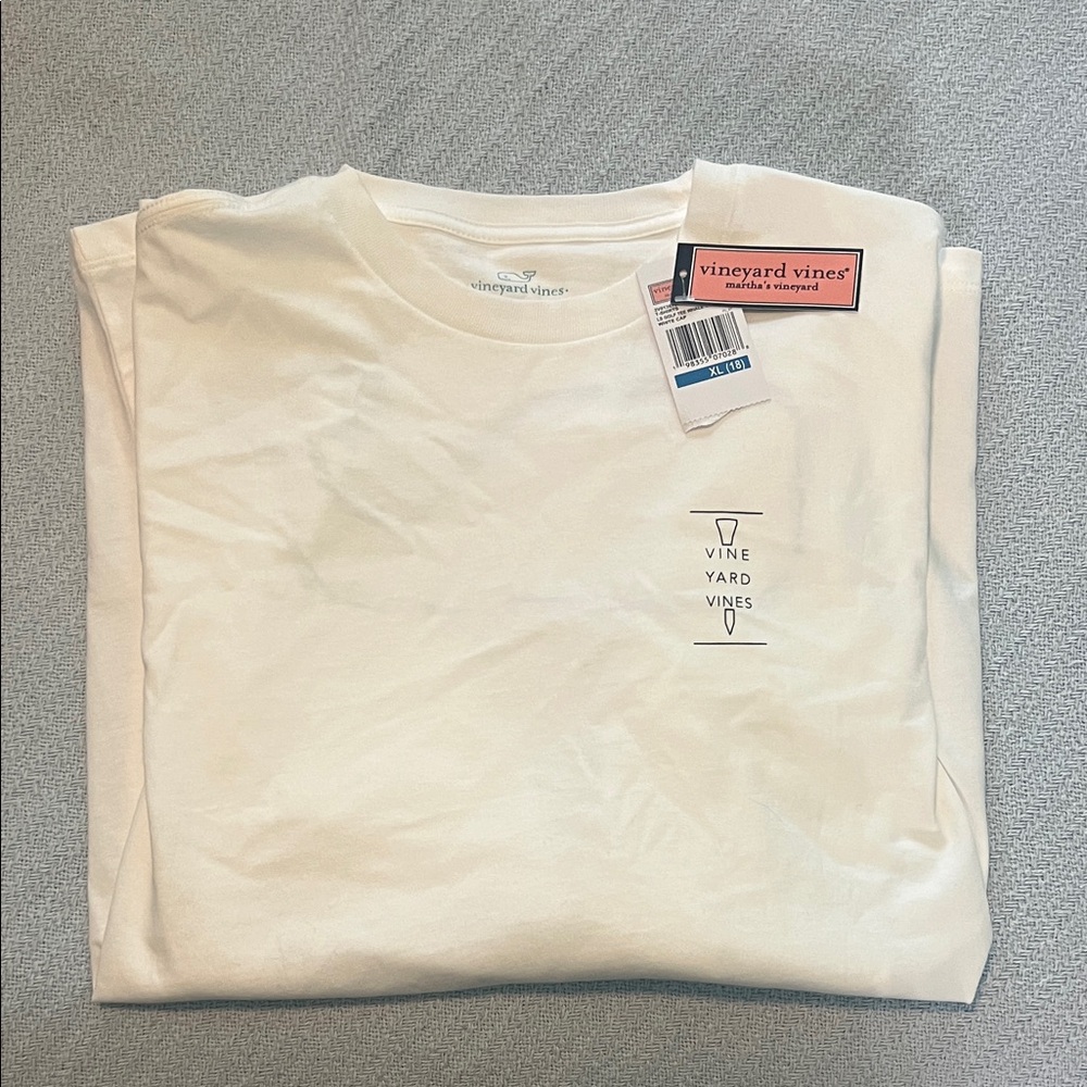 Vineyard Vines White Long Sleeve Tee with Vertical Chest Logo